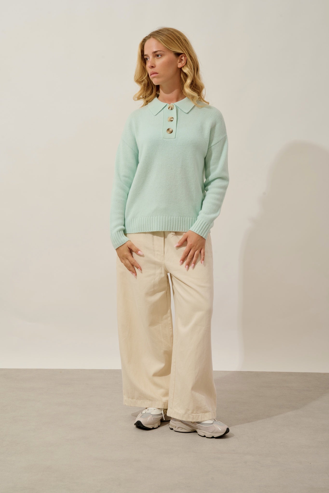 ELA polo 6 fils vert lagon 100% cachemire