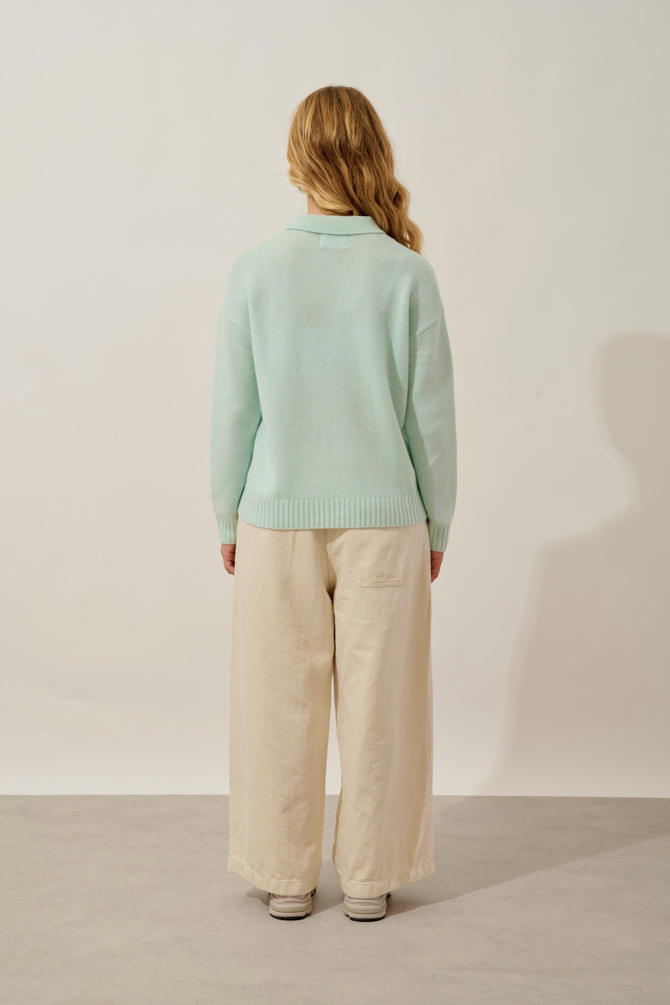 ELA polo 6 fils vert lagon 100% cachemire