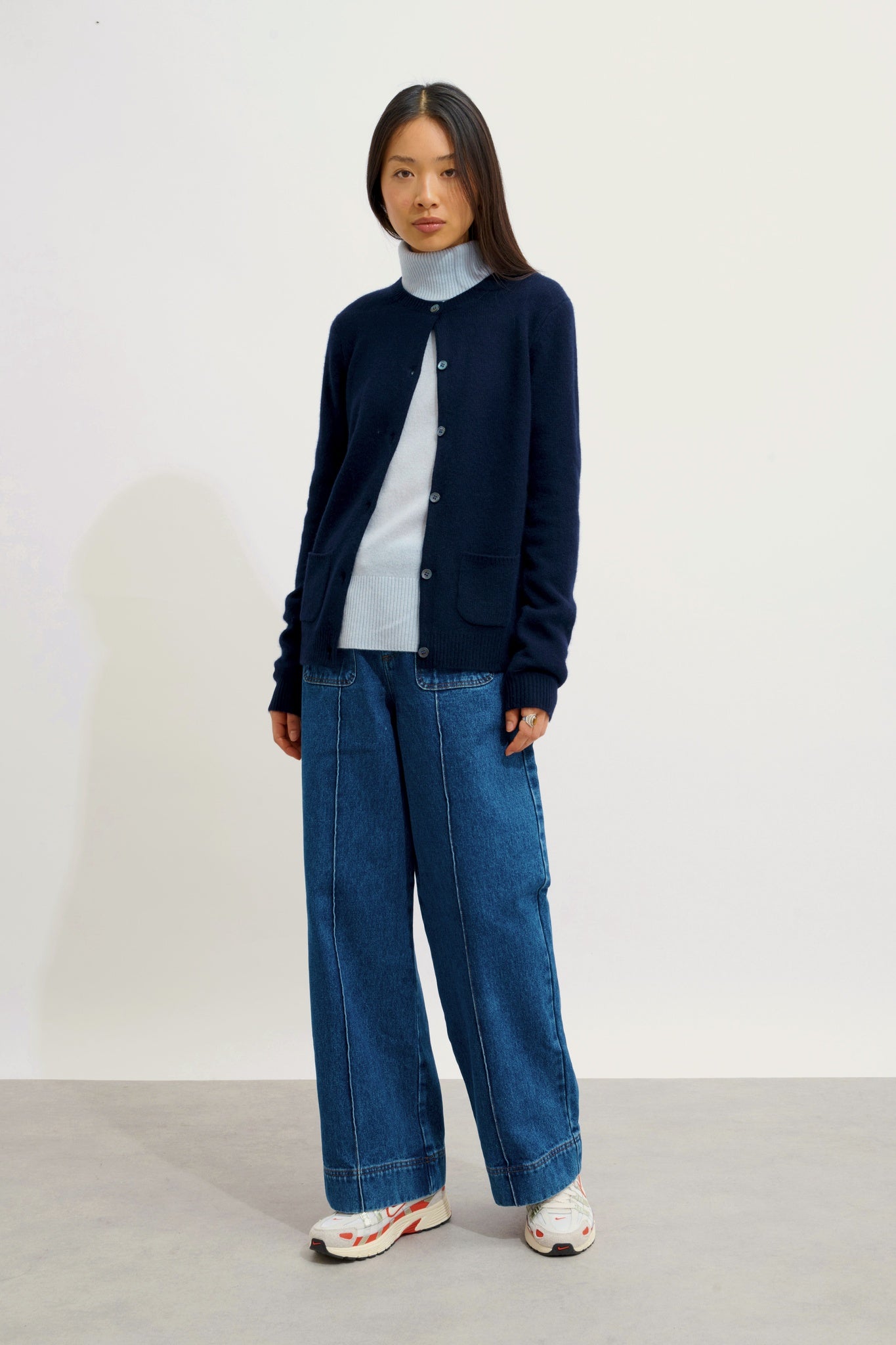 ELISE cardigan col rond 4 fils navy 100% cachemire