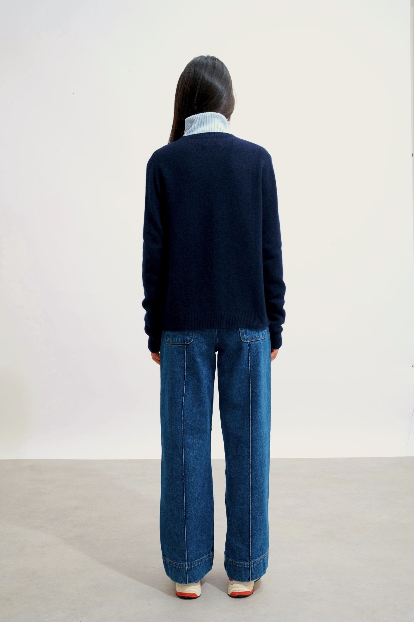 ELISE cardigan col rond 4 fils navy 100% cachemire