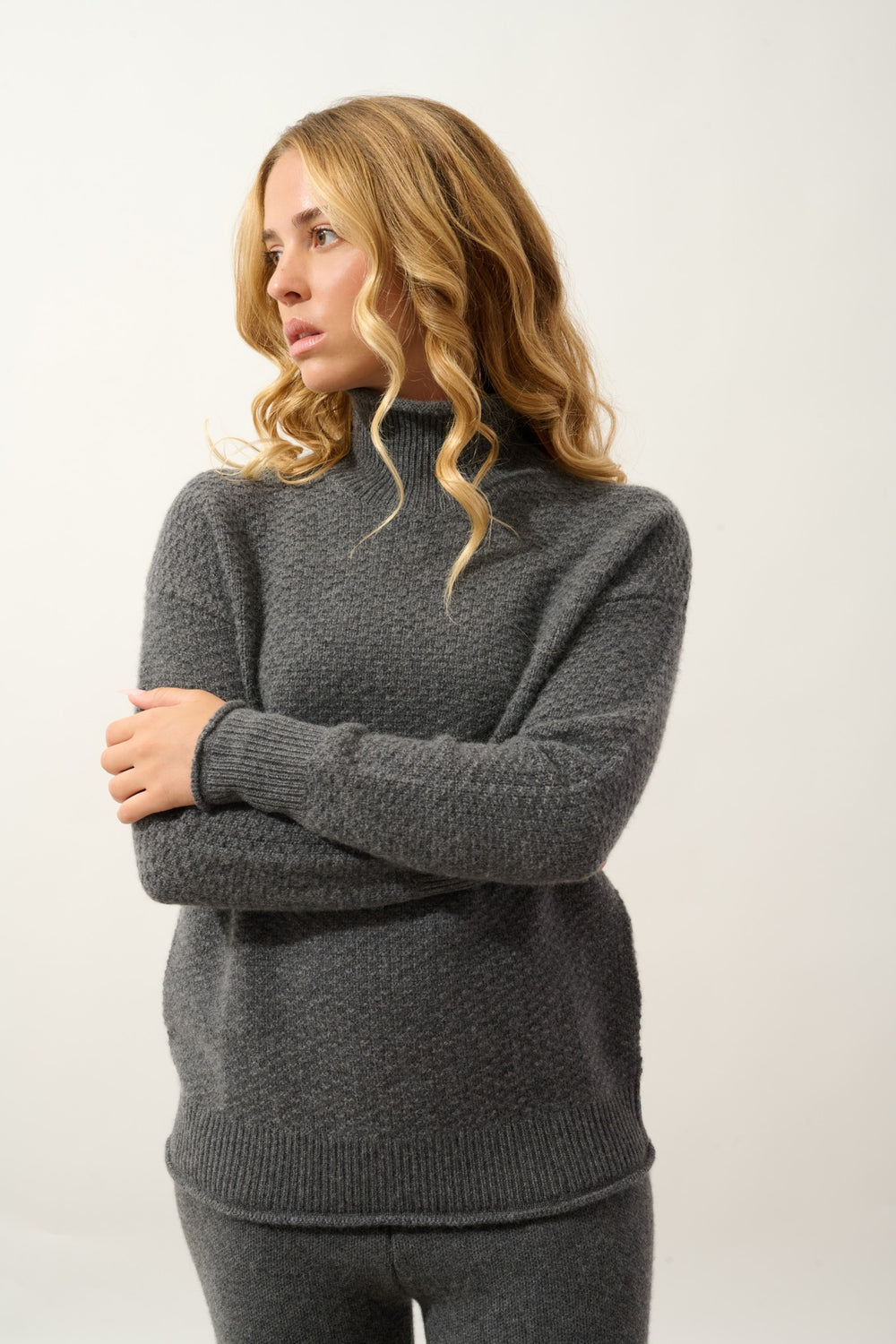 elodie pull col mantant 6 fils anthracite chiné 100% cachemire