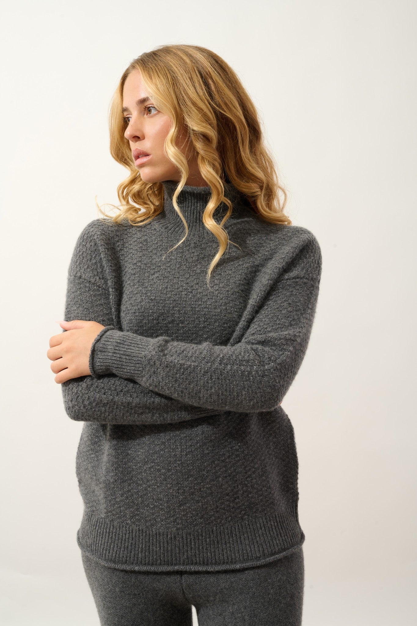 elodie pull col mantant 6 fils anthracite chiné 100% cachemire