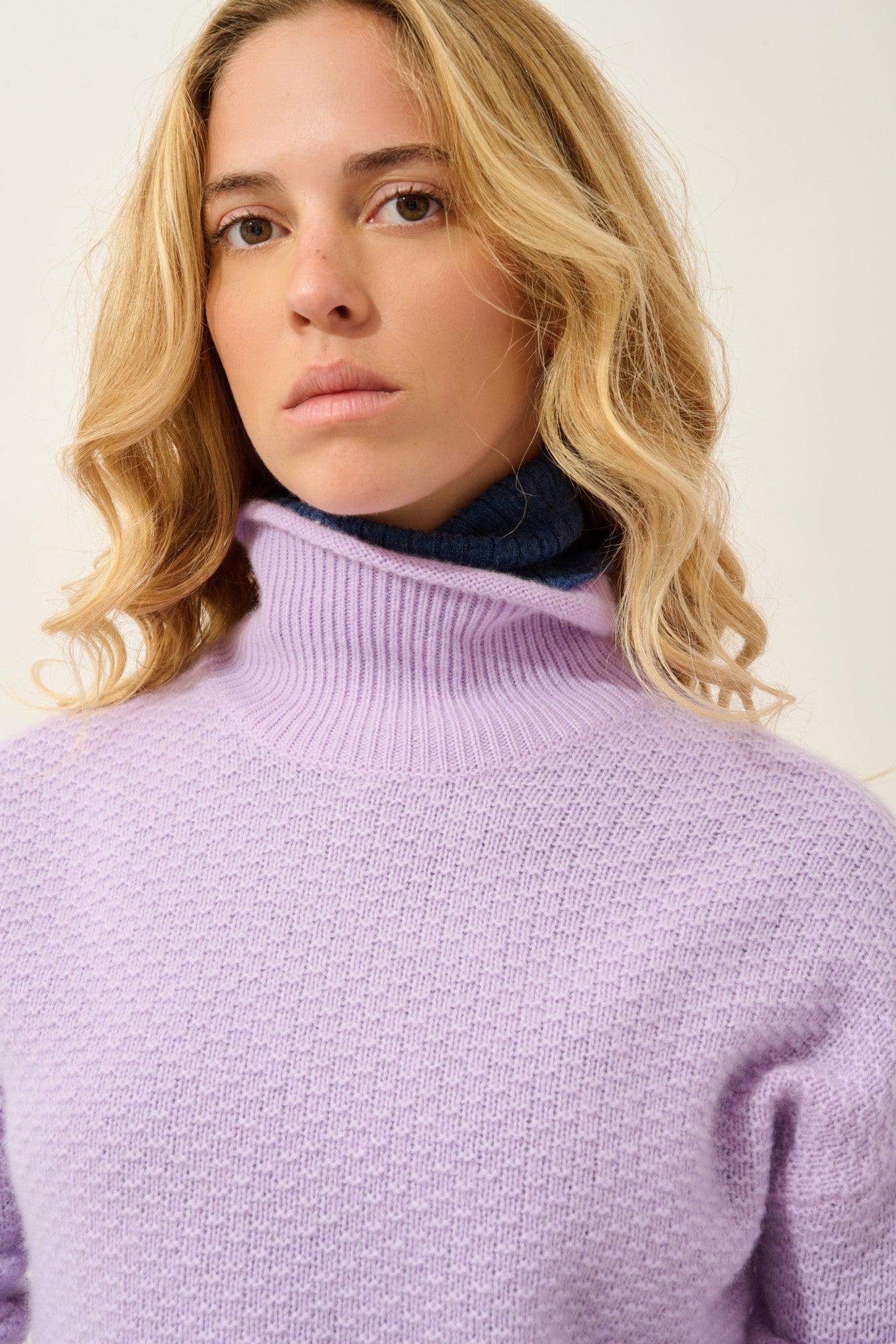 elodie pull col mantant 6 fils mauve 100% cachemire