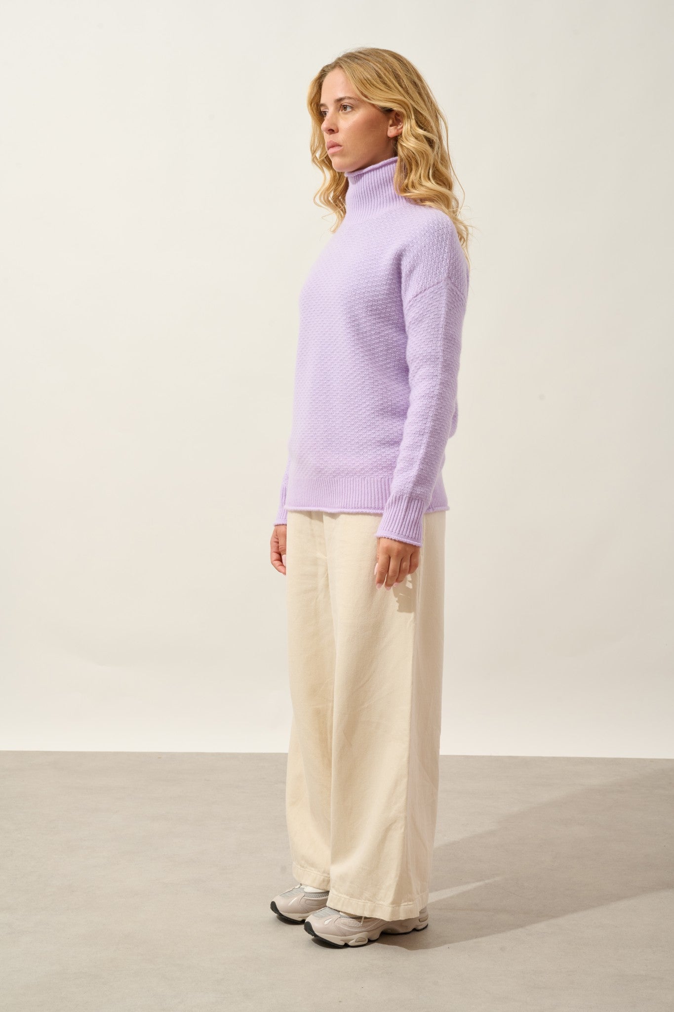 elodie pull col mantant 6 fils mauve 100% cachemire