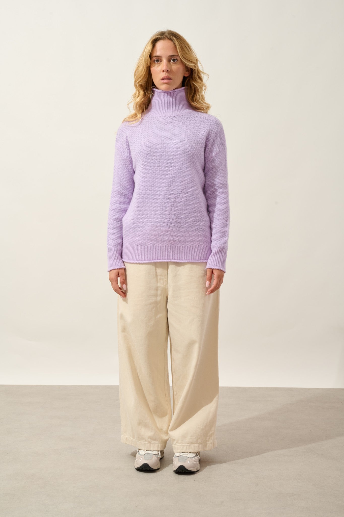 elodie pull col mantant 6 fils mauve 100% cachemire