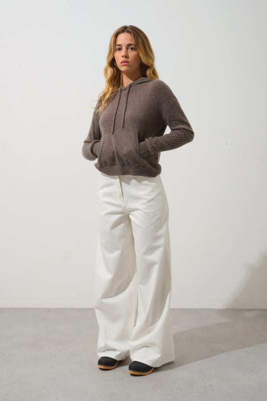 elowen pull capuche taupe chiné 100% cachemire