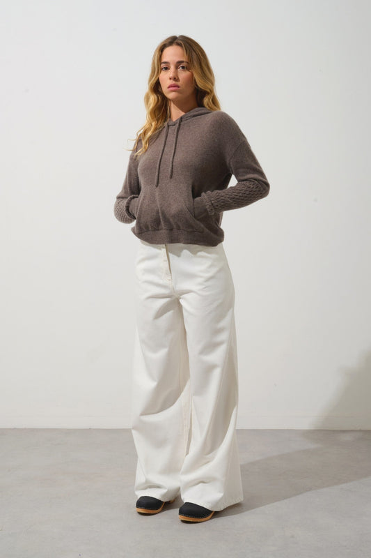 elowen pull capuche taupe chiné 100% cachemire