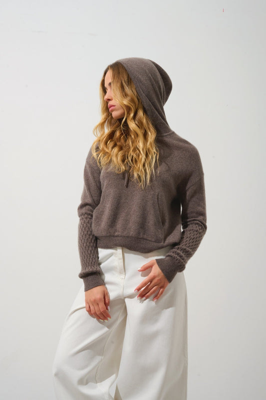 elowen pull capuche taupe chiné 100% cachemire