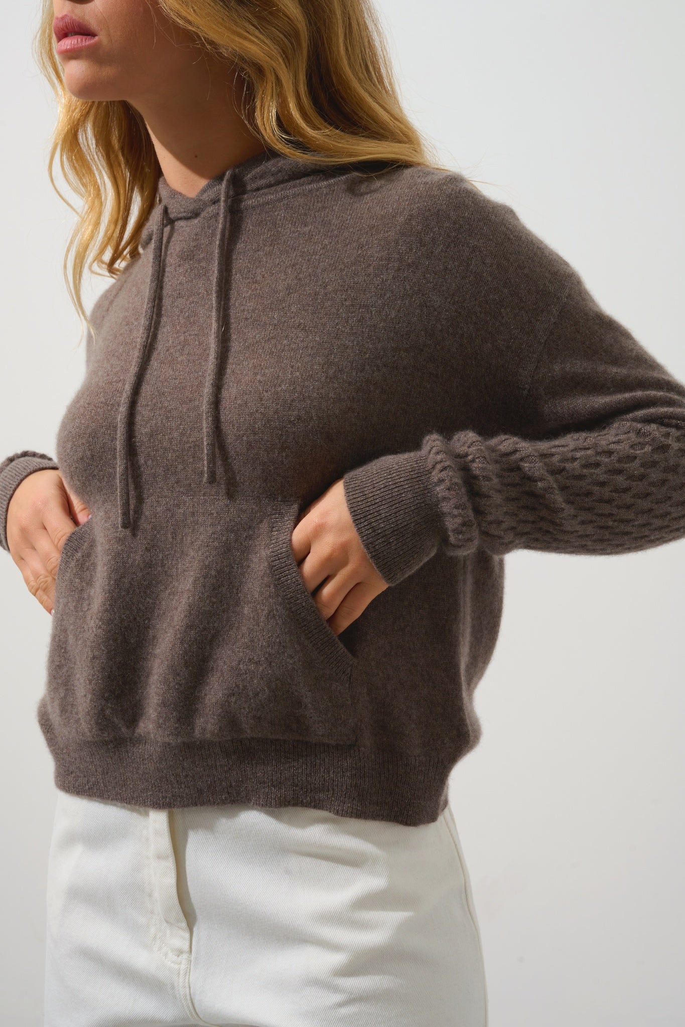 ELOWEN taupe mottled hoodie 100% cashmere
