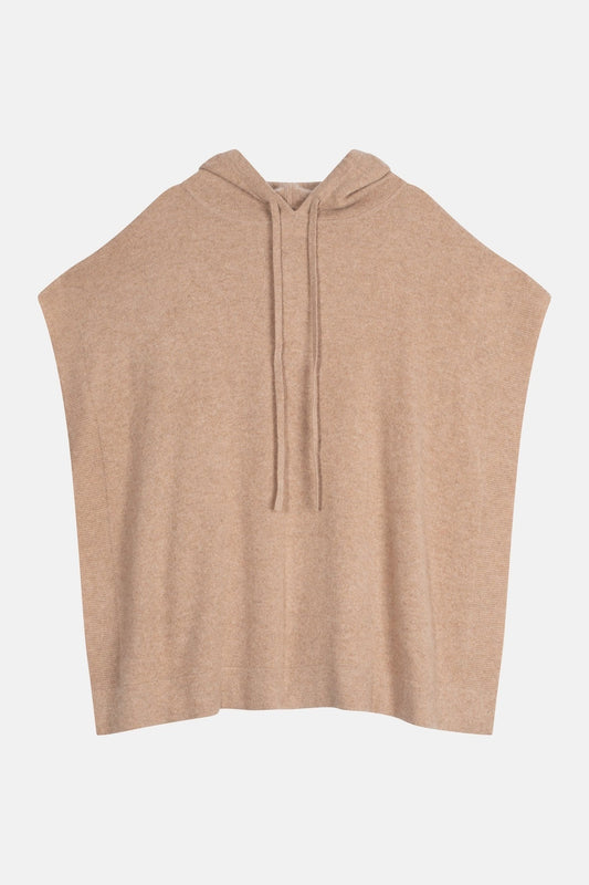 ELSA poncho capuche camel chiné 100% cachemire