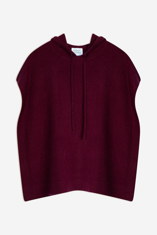 elsa poncho capuche bordeaux 100% cachemire