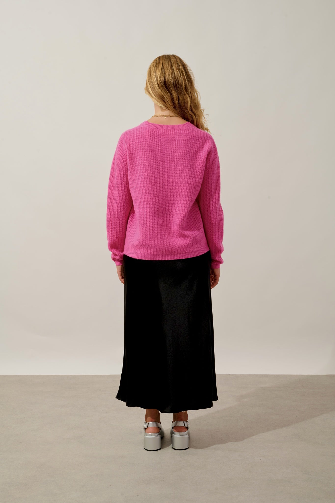 ELVARIS pull col v 4 fils rose 100% cachemire