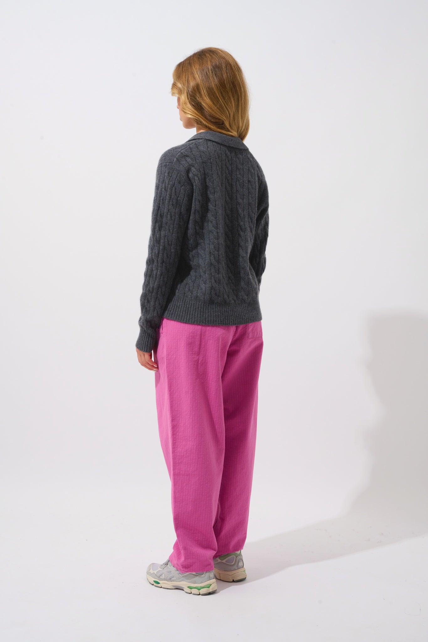 ELYSANDRA pull col polo ouvert 4 fils anthracite chiné 100% cachemire