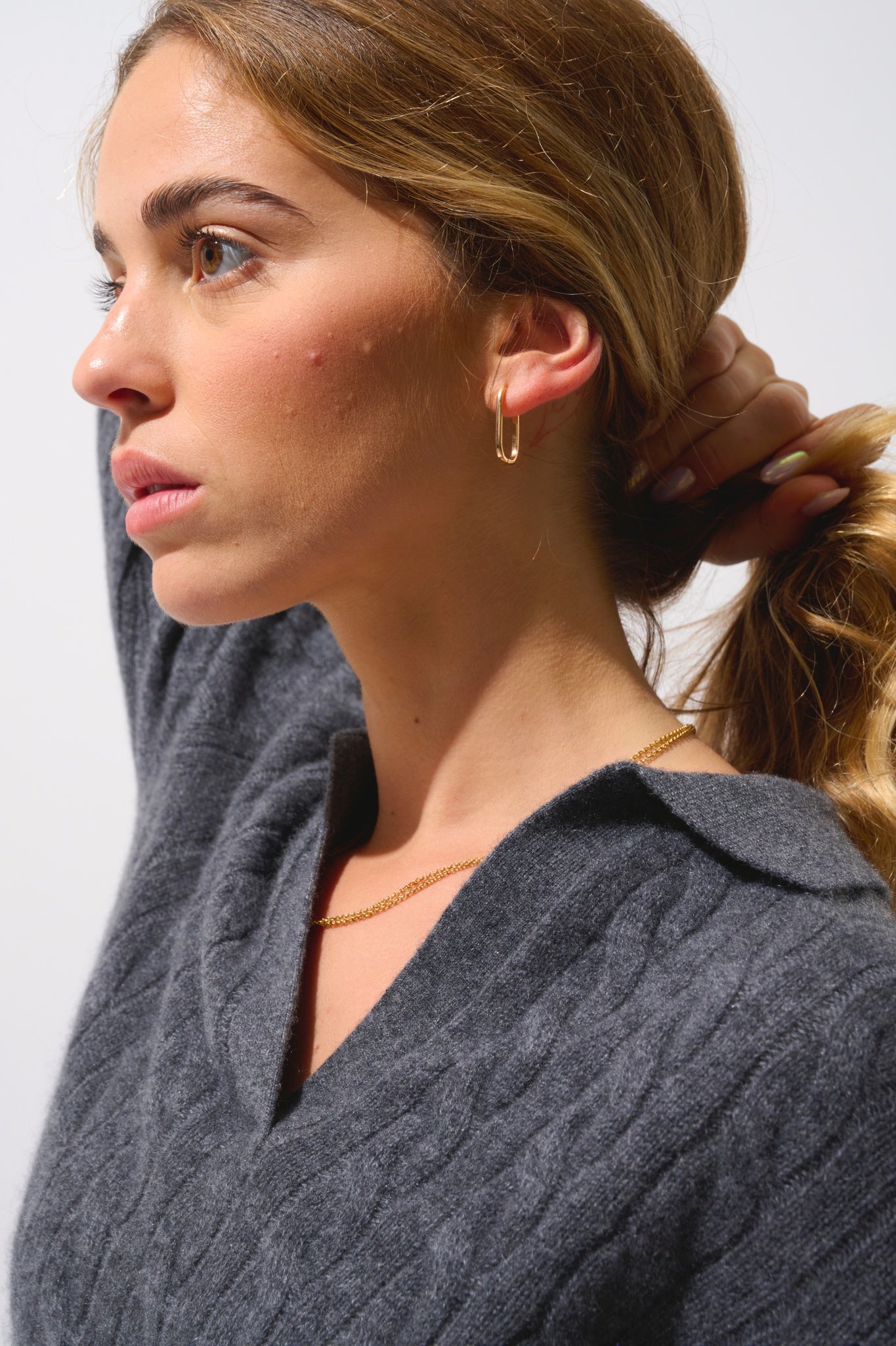 ELYSANDRA pull col polo ouvert 4 fils anthracite chiné 100% cachemire