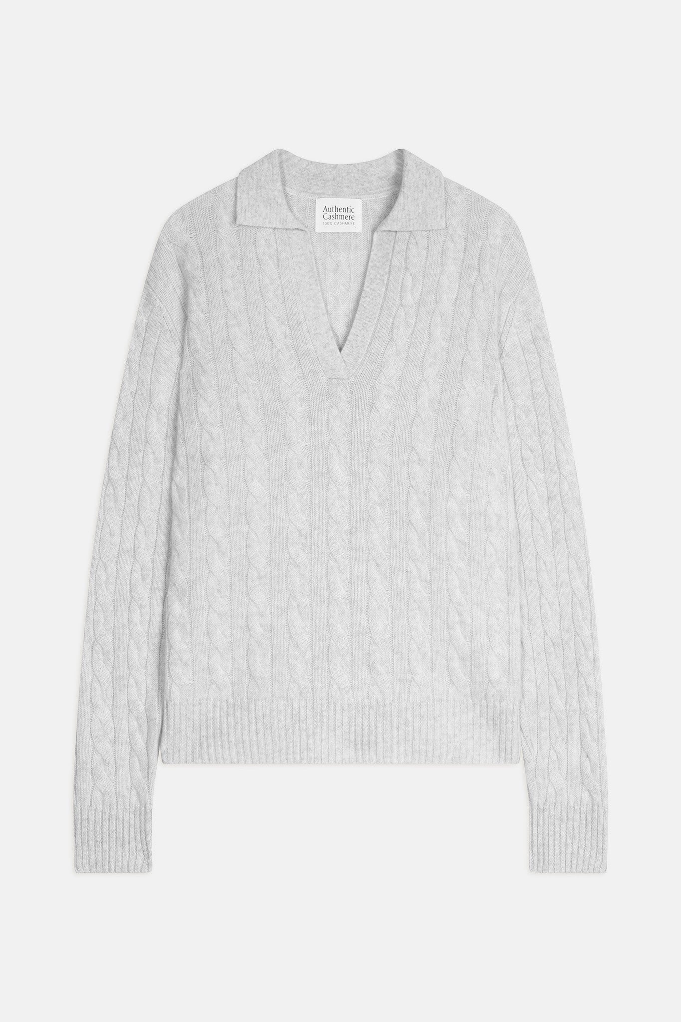 elysandra pull col polo ouvert 4 fils gris perle chiné 100% cachemire