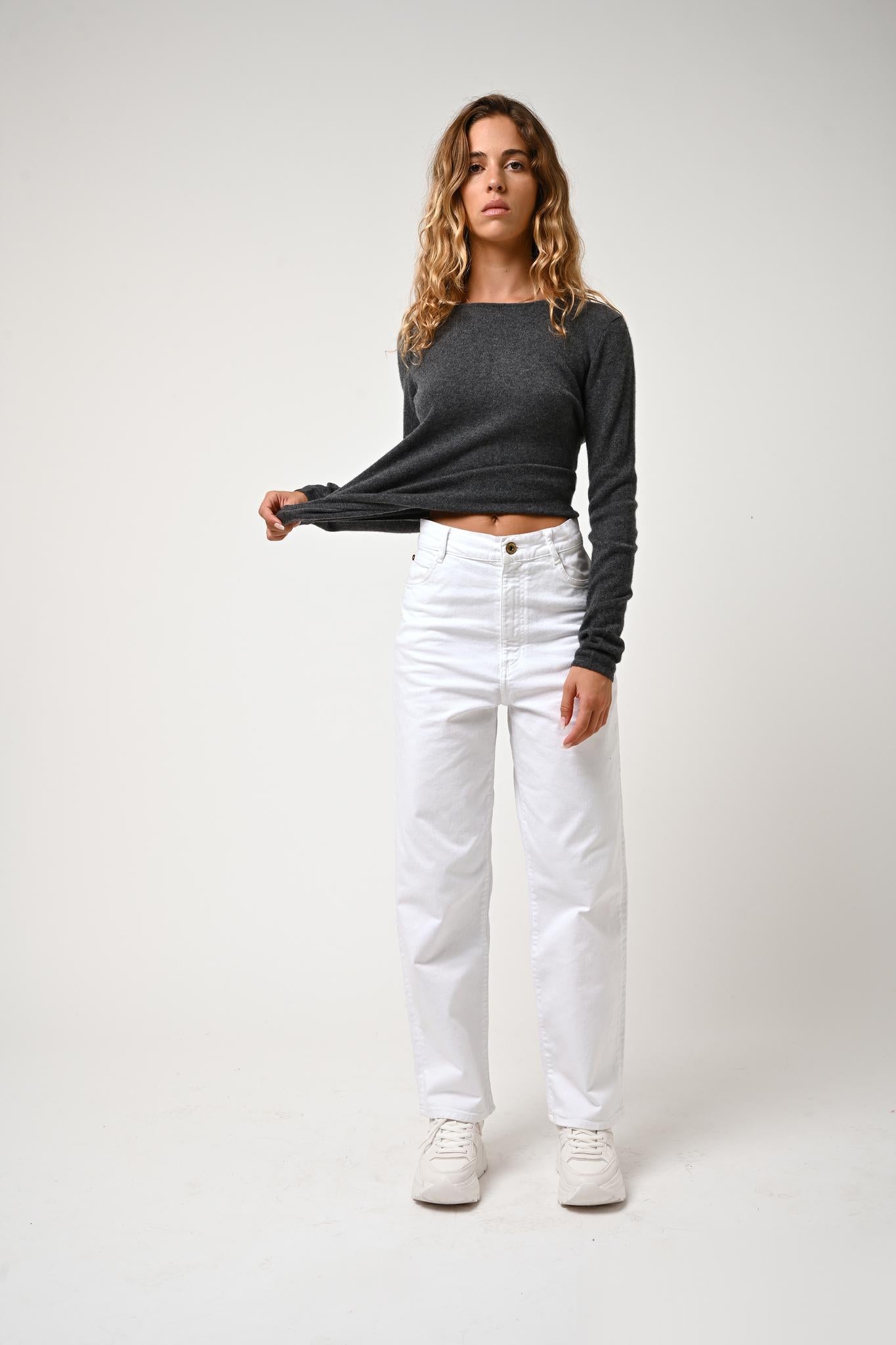 EPÉNA pull col rond anthracite chiné 100% cachemire