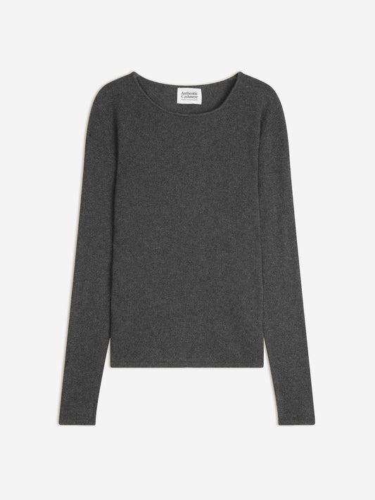 EPÉNA pull col rond anthracite chiné 100% cachemire