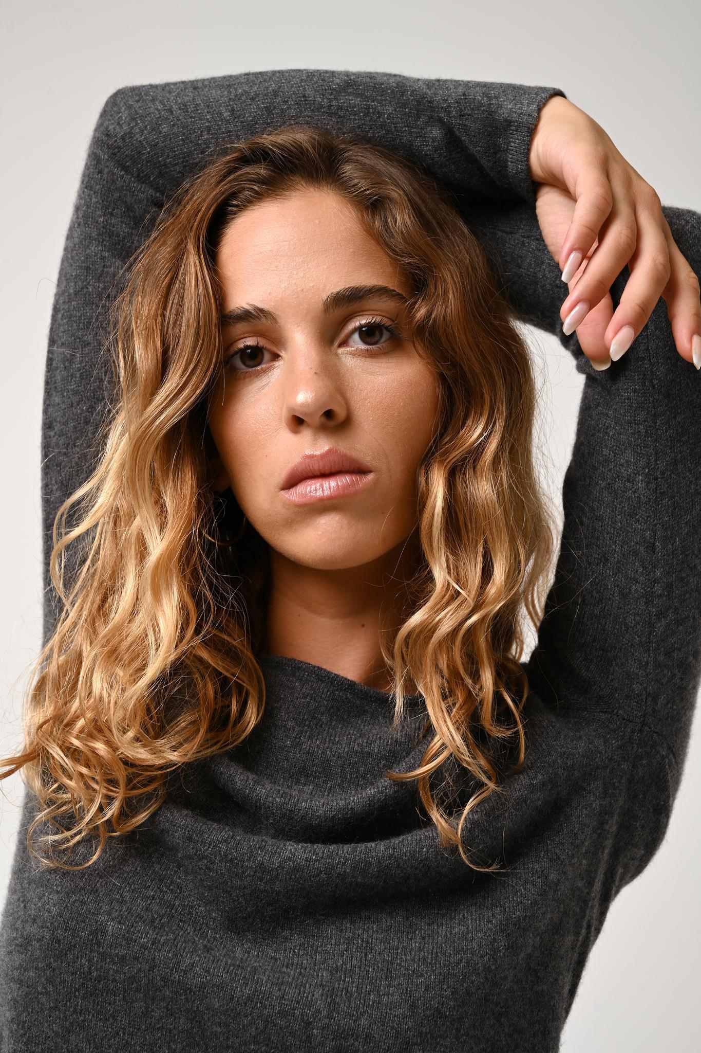 EPÉNA pull col rond anthracite chiné 100% cachemire