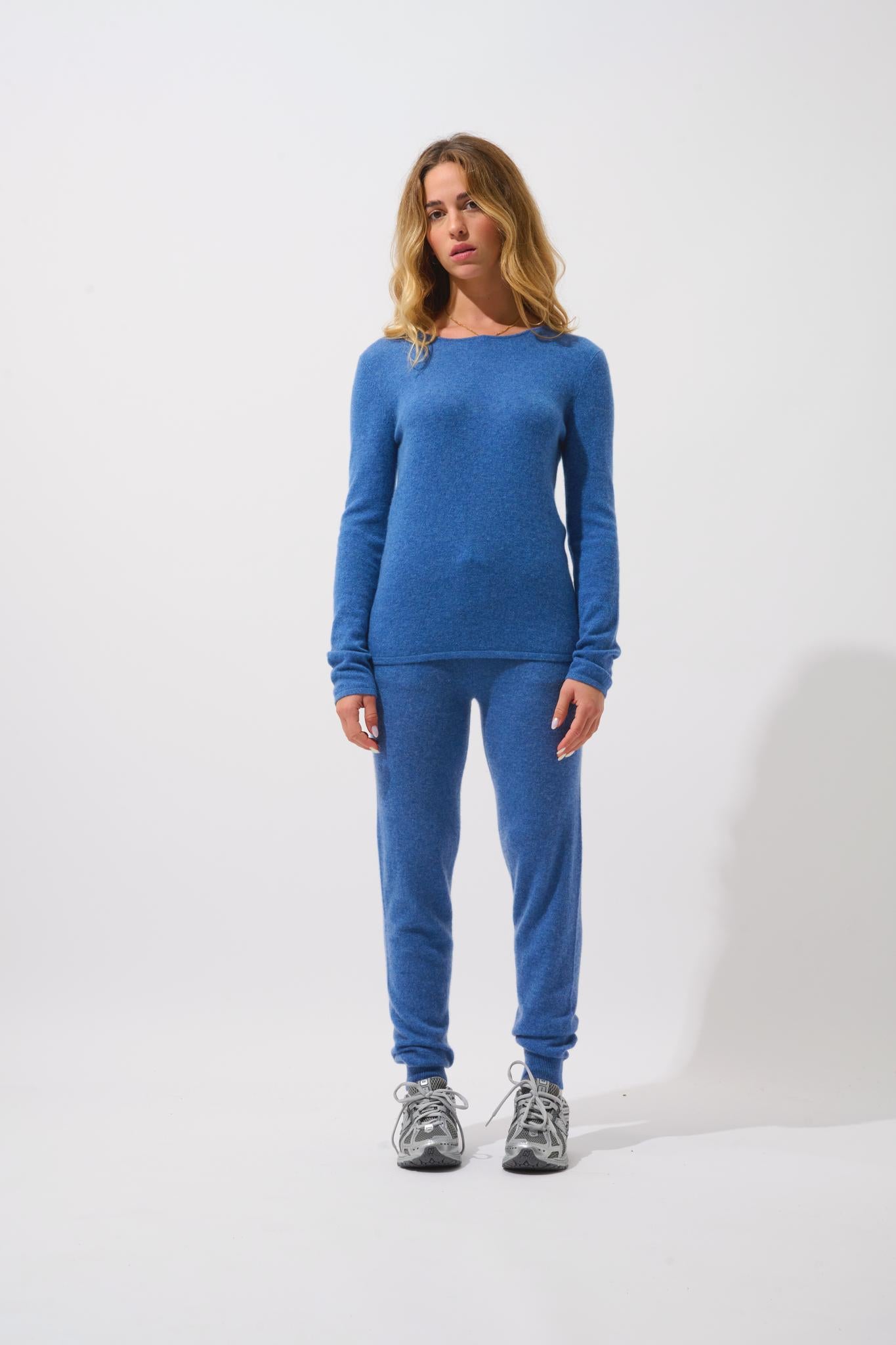 EPÉNA denim blue round-neck sweater 100% cashmere