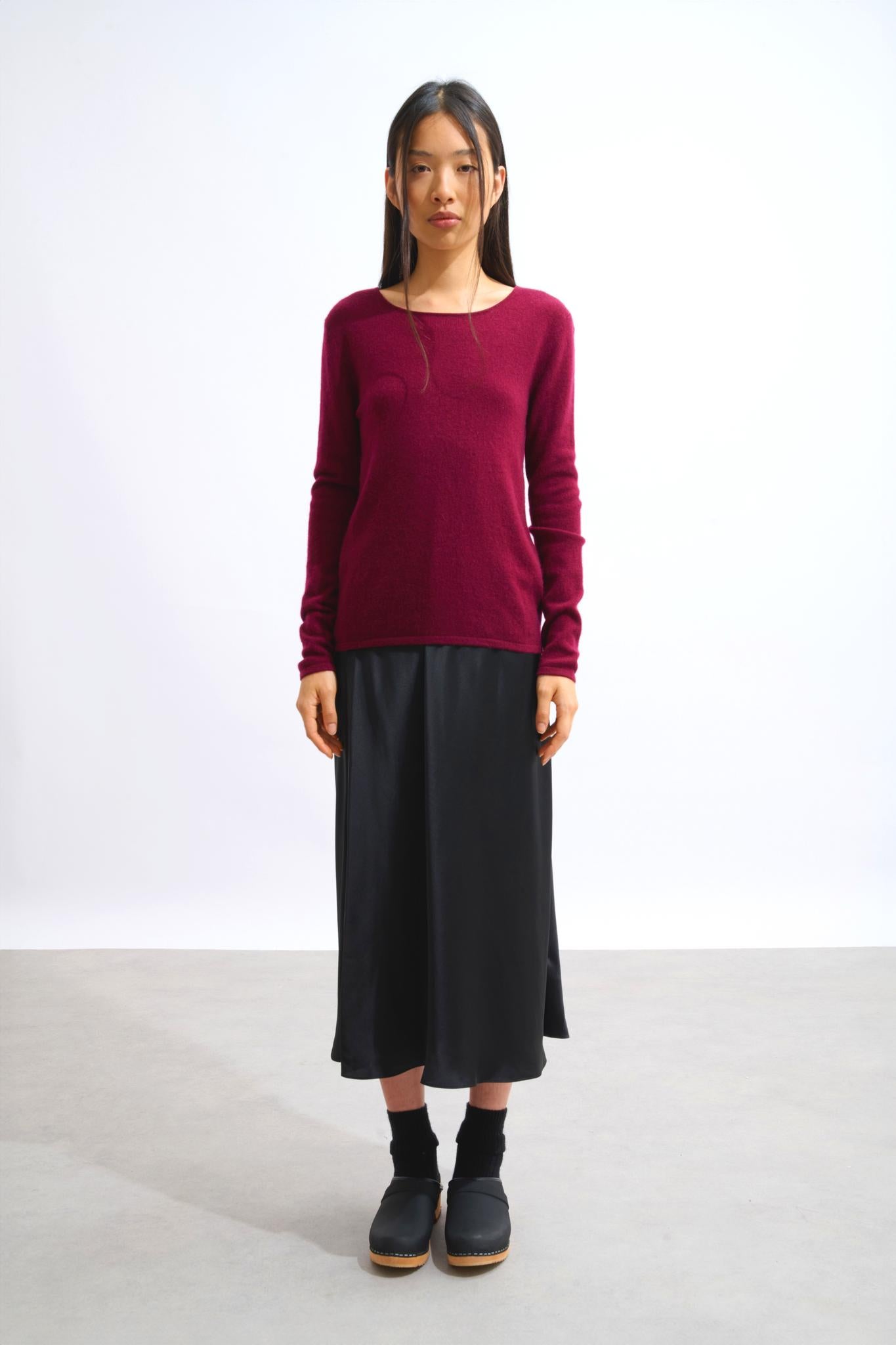 EPÉNA pull col rond bordeaux 100% cachemire