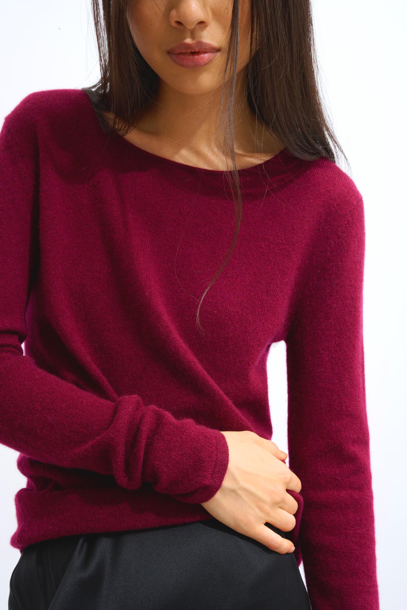 EPÉNA pull col rond bordeaux 100% cachemire