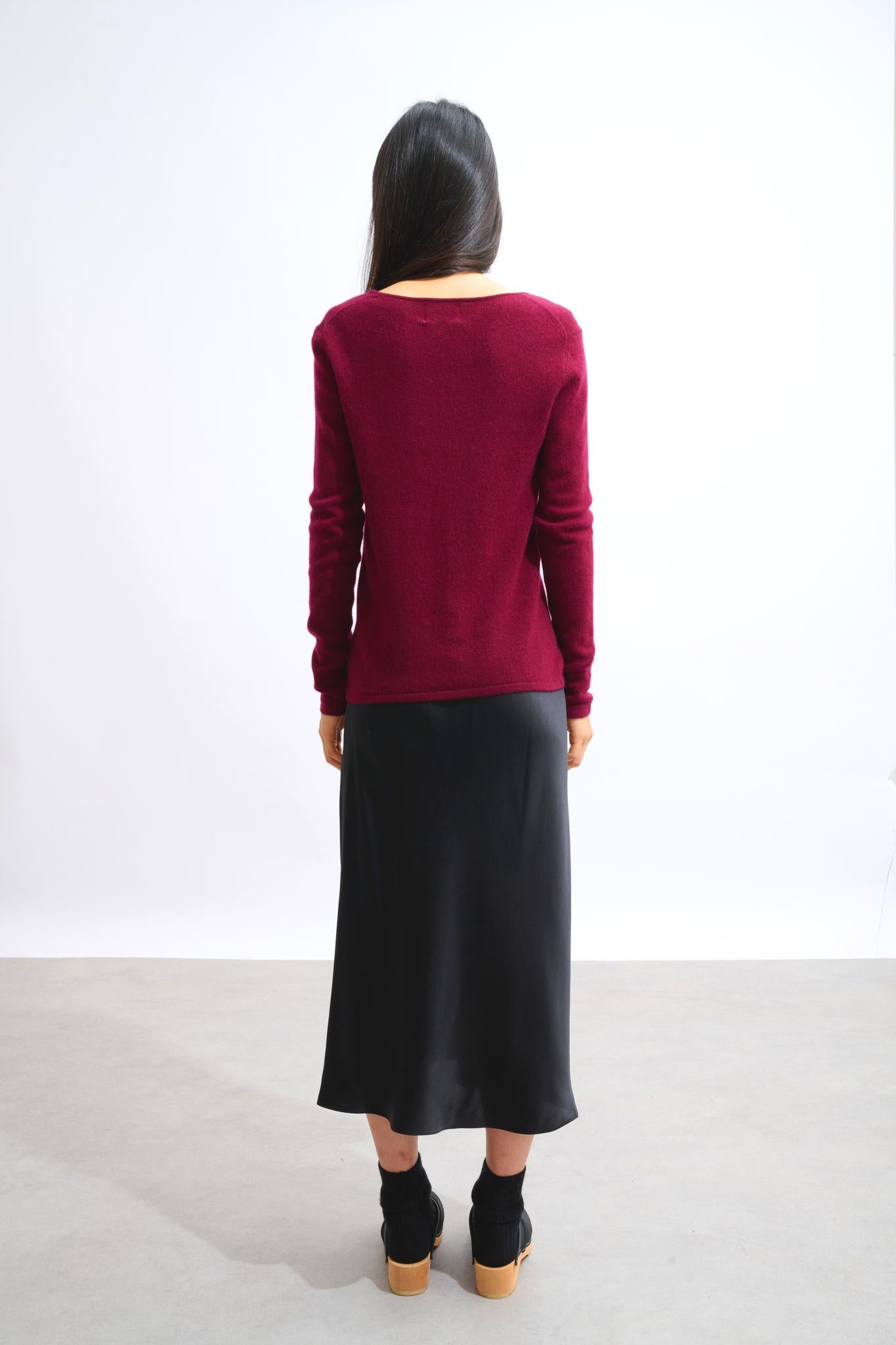 EPÉNA pull col rond bordeaux 100% cachemire