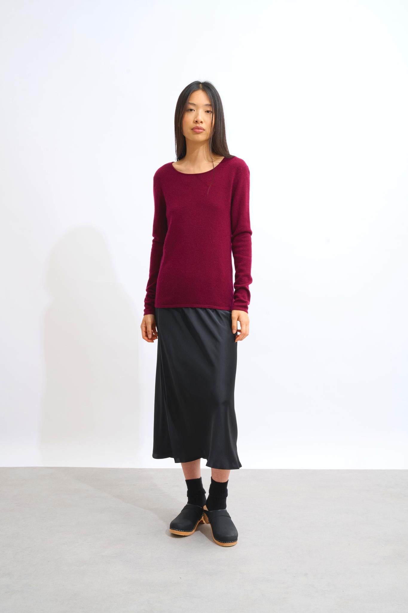 EPÉNA pull col rond bordeaux 100% cachemire