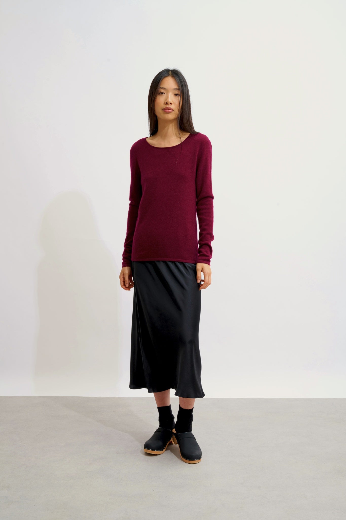 EPÉNA pull col rond bordeaux 100% cachemire
