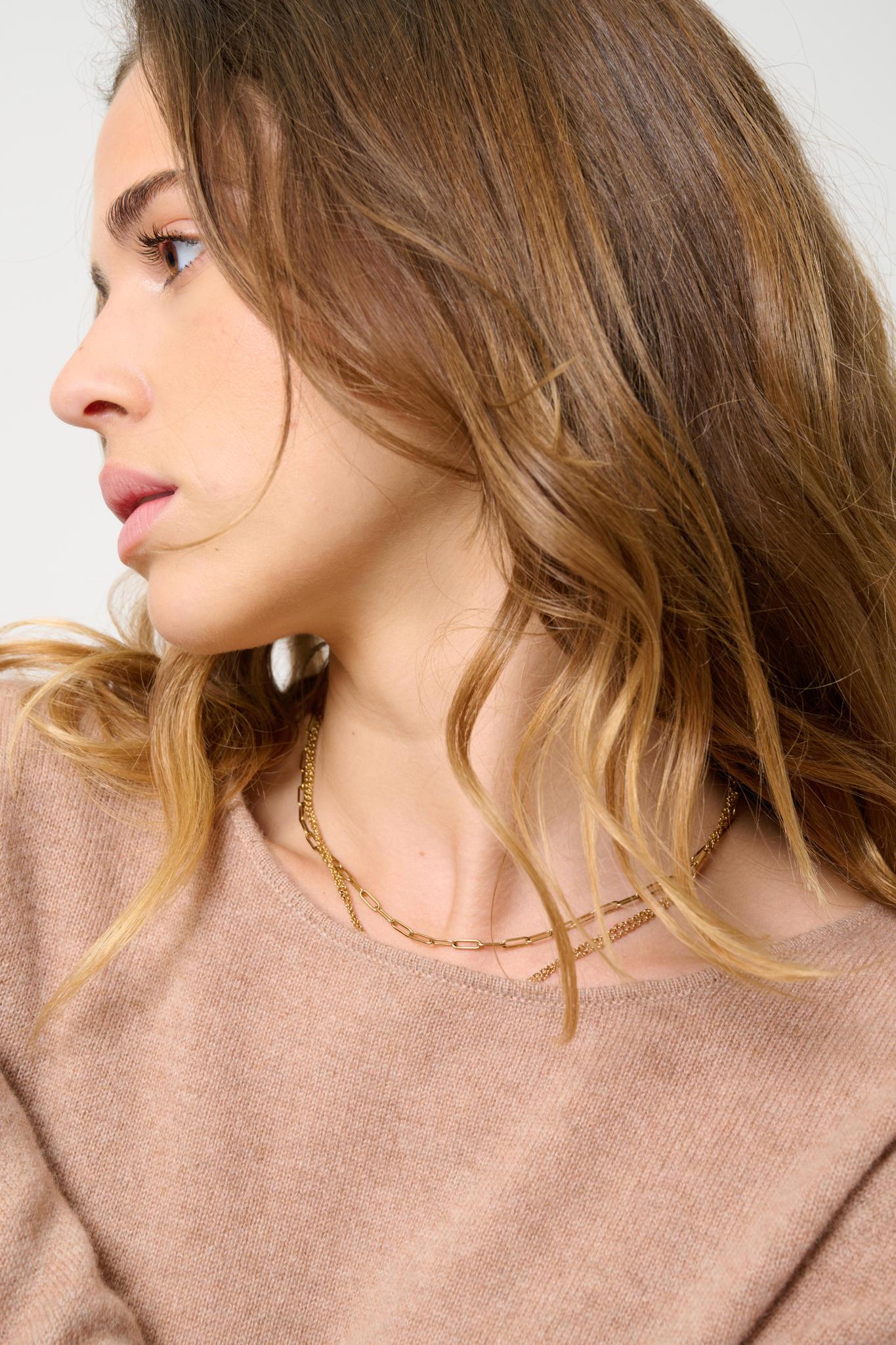 EPÉNA camel mottled round-neck sweater 100% cashmere