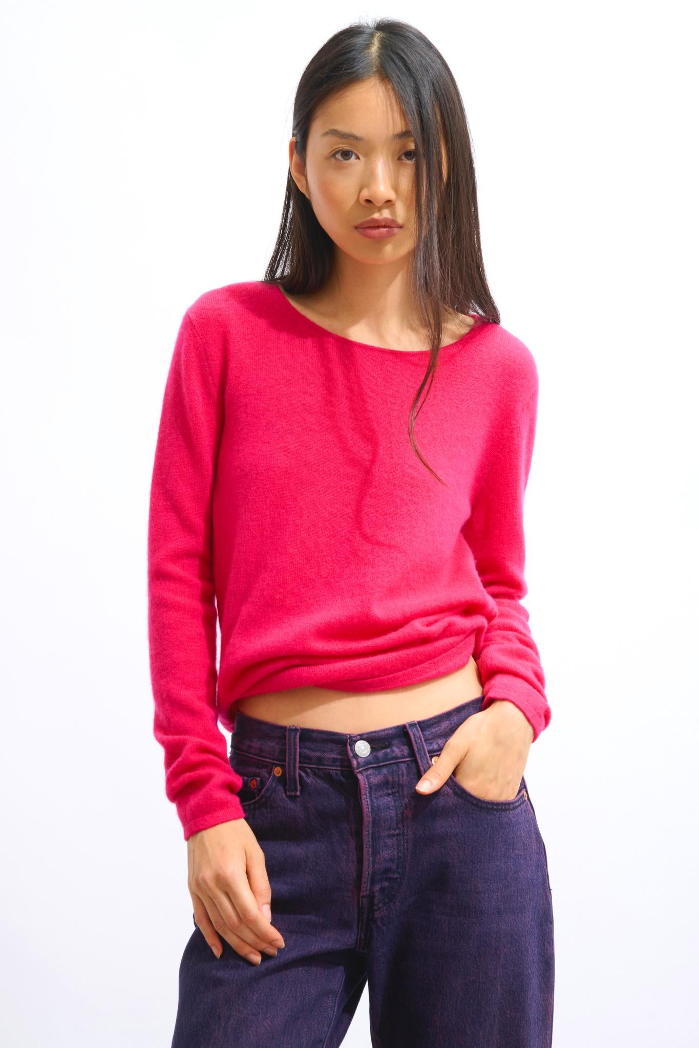EPÉNA round-neck sweater fuchsia 100% cashmere