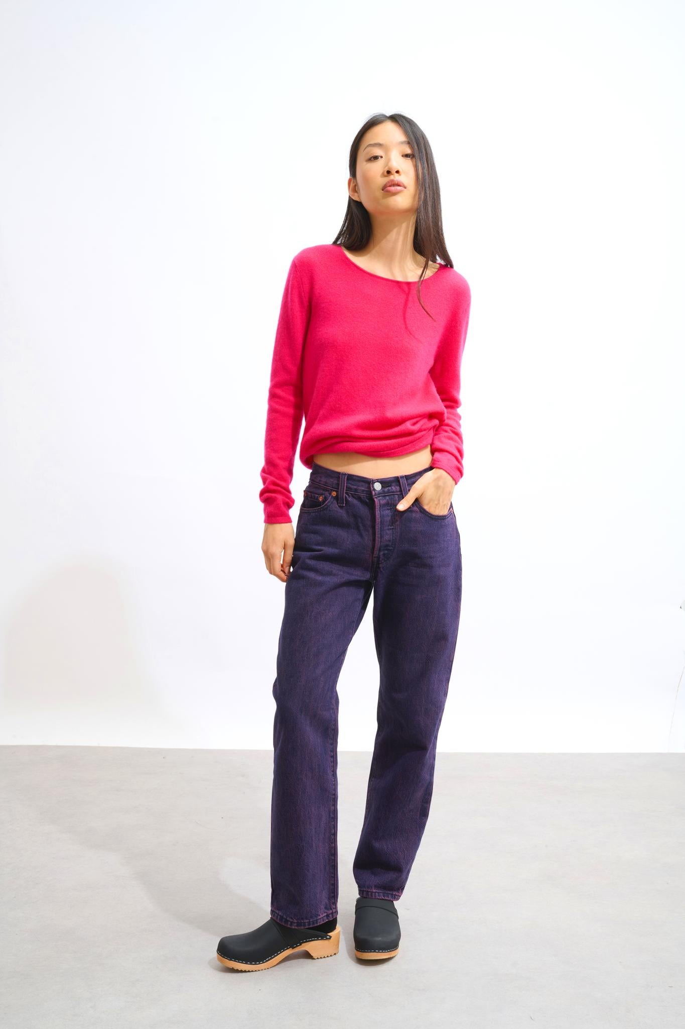 EPÉNA round-neck sweater fuchsia 100% cashmere