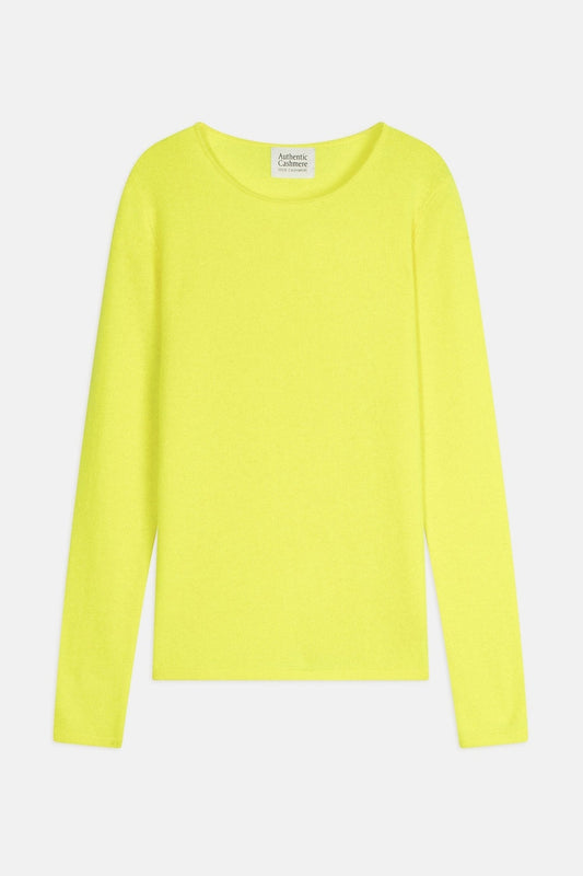epéna pull col rond jaune fluo 100% cachemire