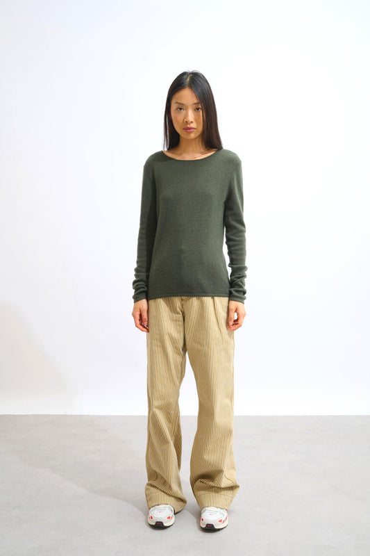 EPÉNA khaki round-neck sweater 100% cashmere