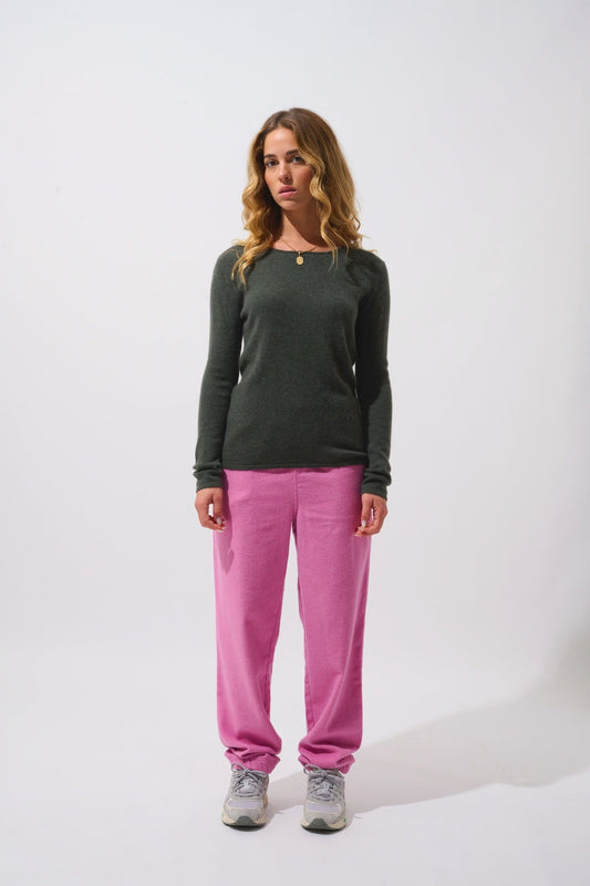 EPÉNA Pullover mit Rundhalsausschnitt khaki meliert 100% Kaschmir