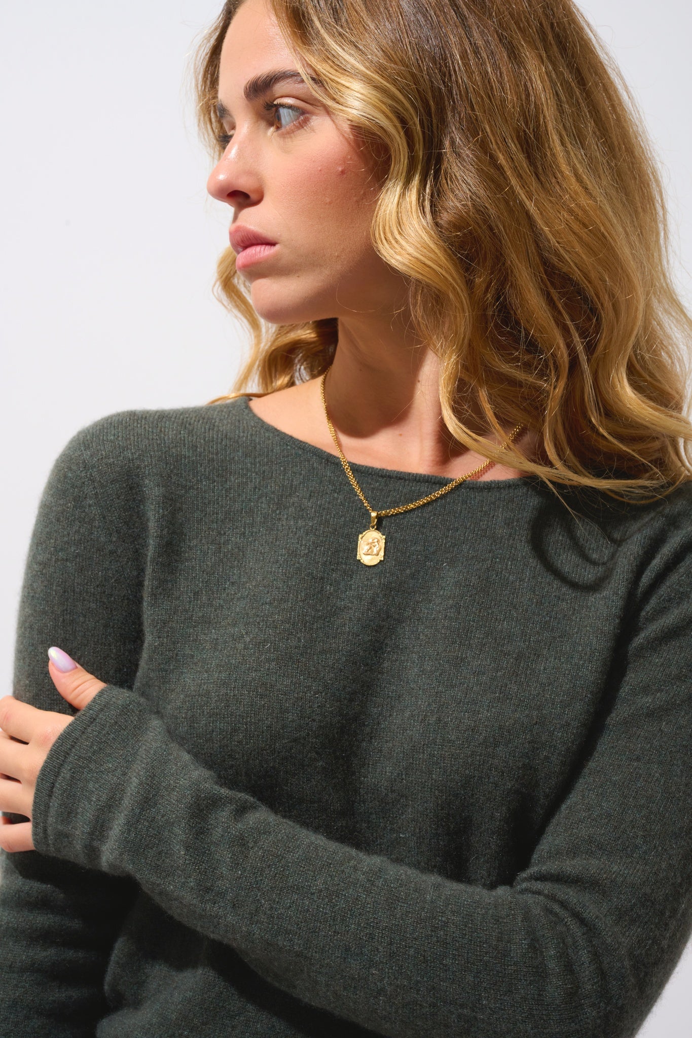 EPÉNA khaki mottled round-neck sweater 100% cashmere