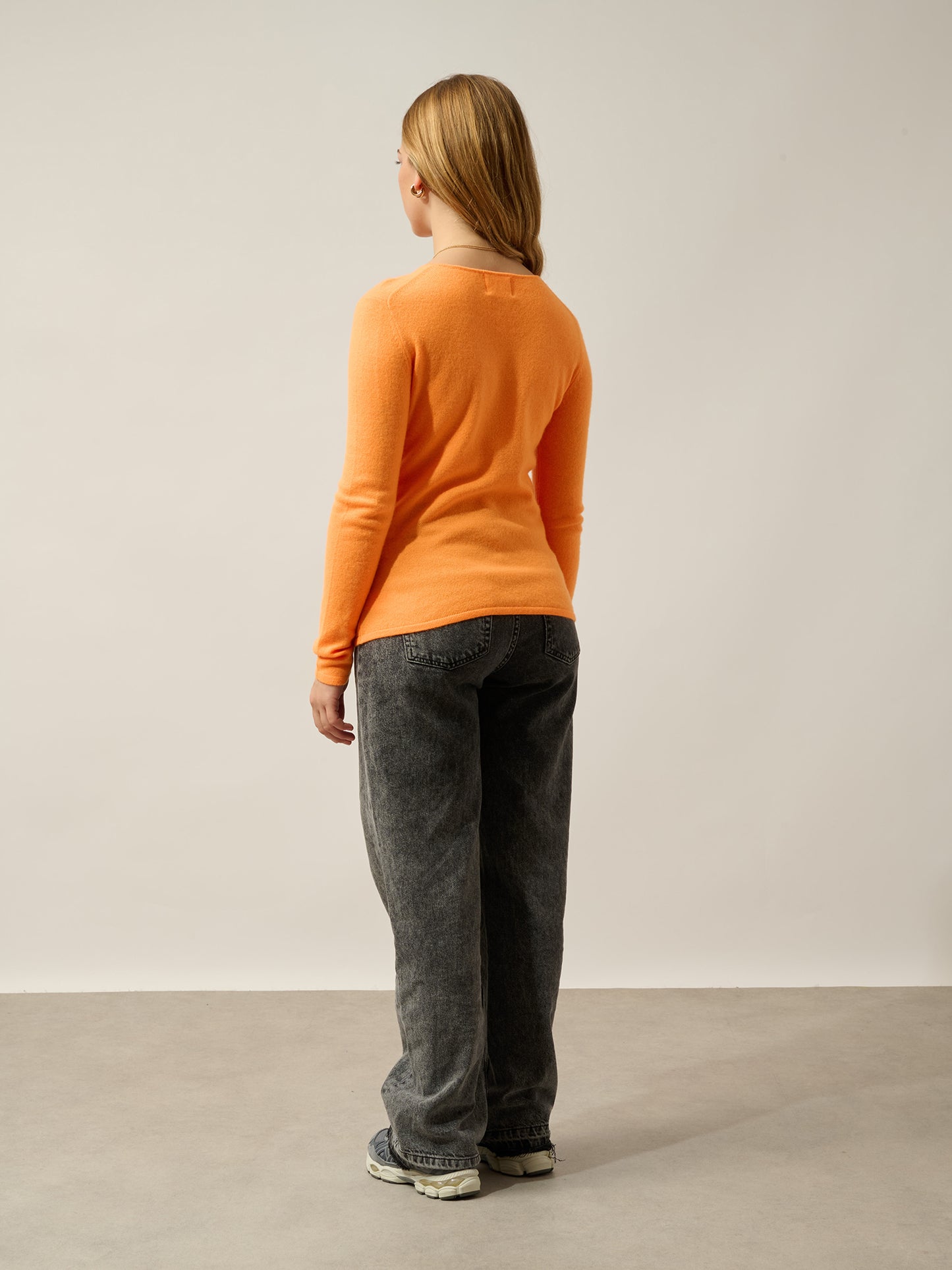 EPÉNA pull col rond mandarine fluo 100% cachemire