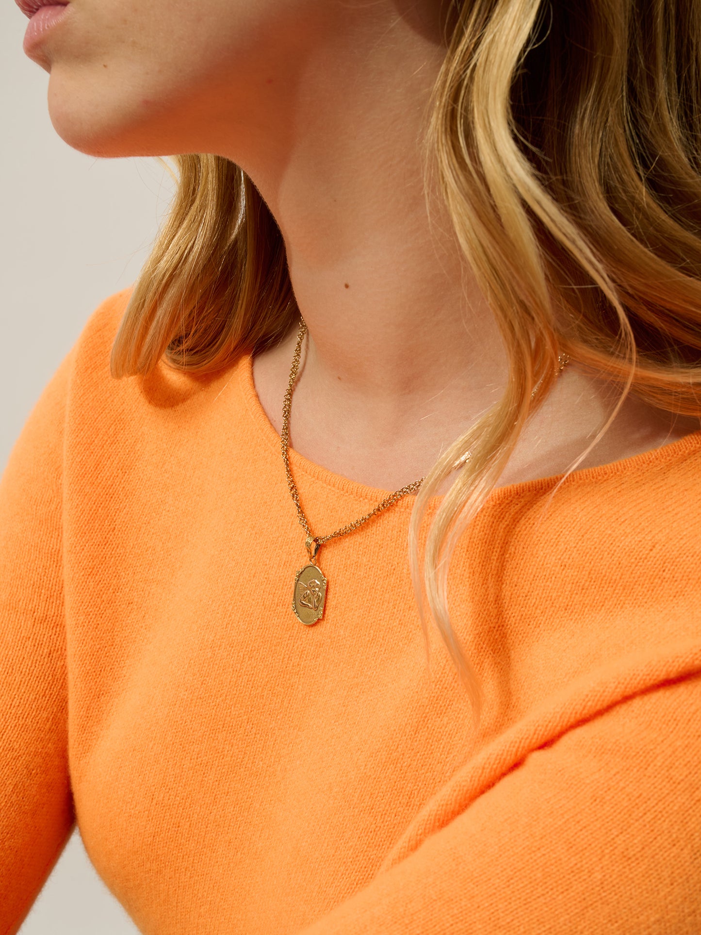 EPÉNA pull col rond mandarine fluo 100% cachemire