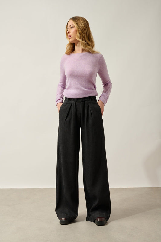 EPÉNA pull col rond mauve chiné 100% cachemire