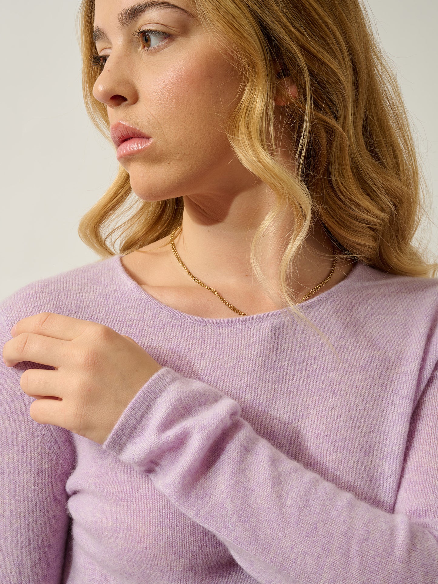 EPÉNA pull col rond mauve chiné 100% cachemire