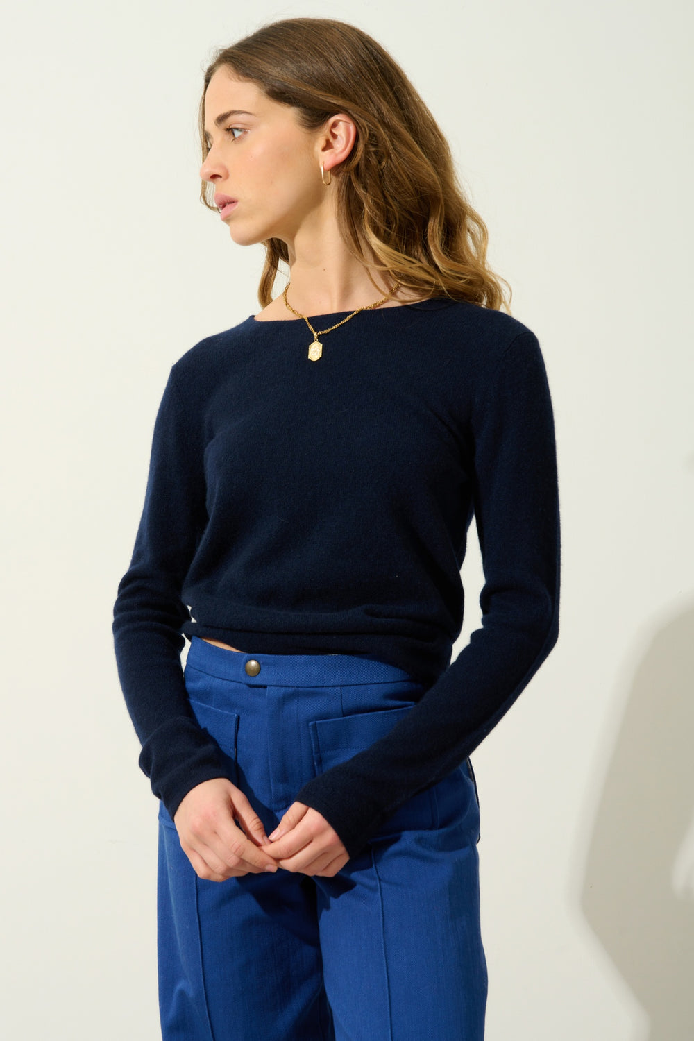 EPÉNA Pullover mit Rundhalsausschnitt navy 100% Kaschmir