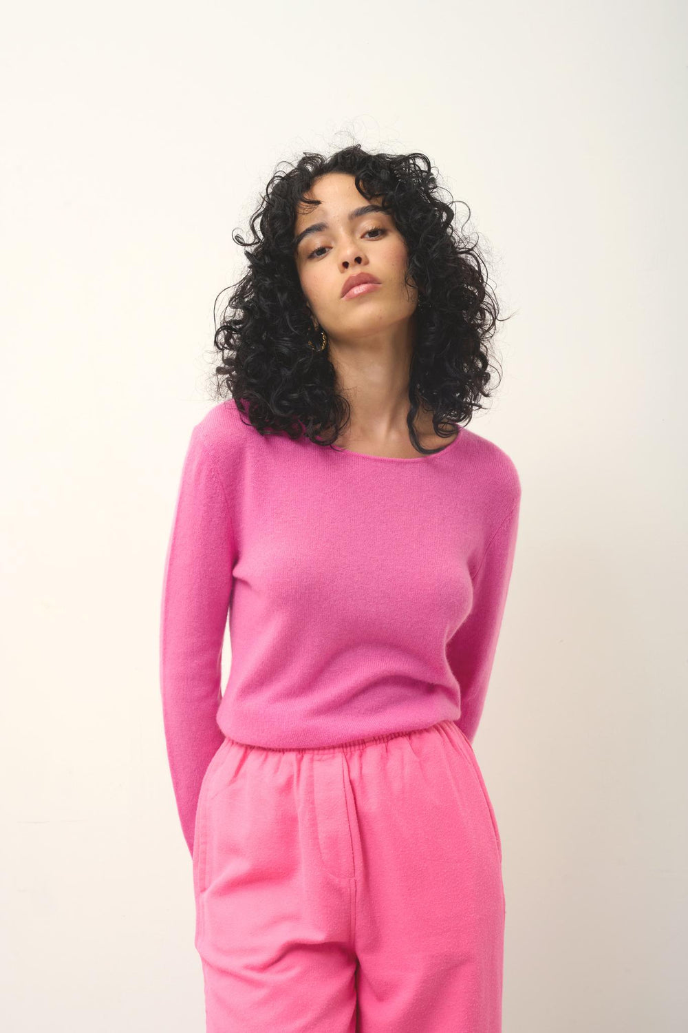 EPÉNA pull col rond rose 100% cachemire