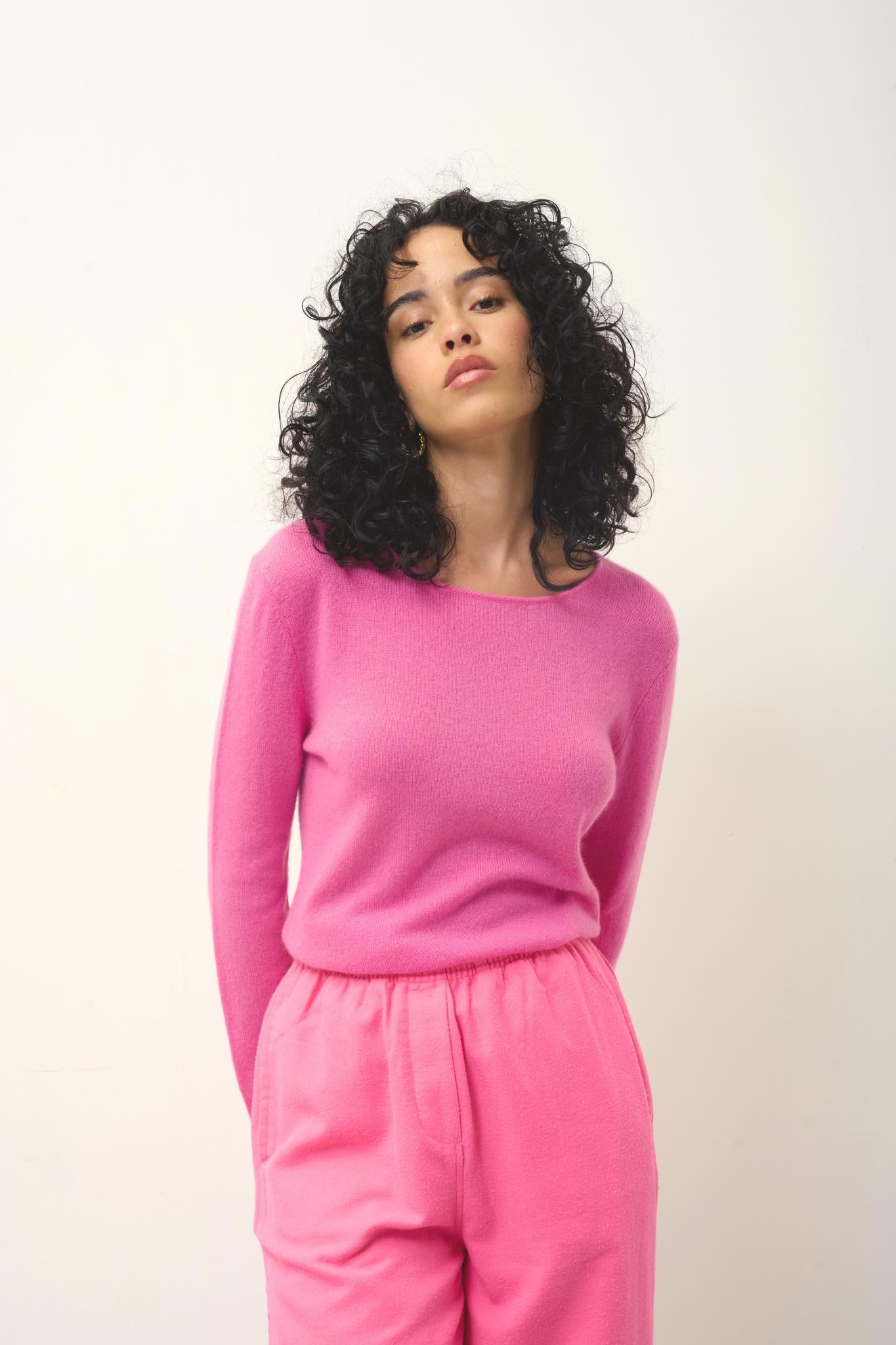 EPÉNA pull col rond rose 100% cachemire