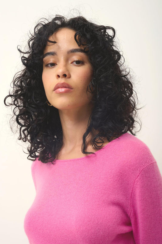 EPÉNA pink round-neck sweater 100% cashmere