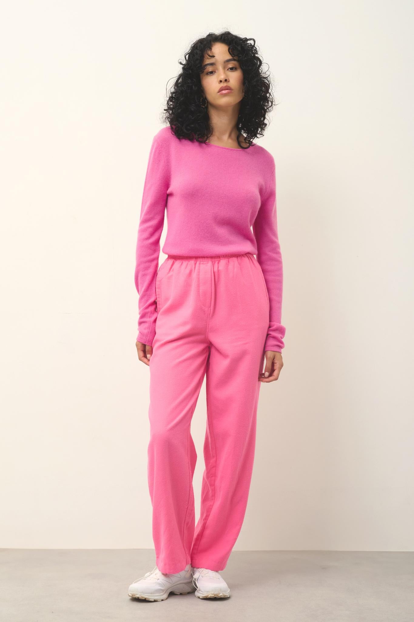 EPÉNA pull col rond rose 100% cachemire