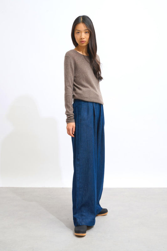 EPÉNA pull col rond taupe chiné 100% cachemire