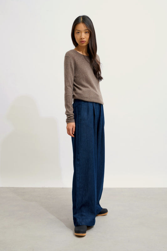 EPÉNA Pullover mit Rundhalsausschnitt taupe meliert 100% Kaschmir