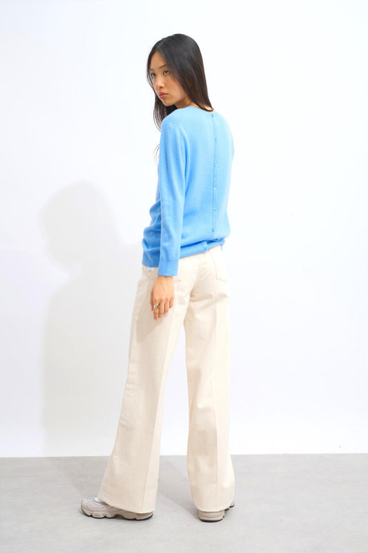 ESTARIS Pullover Rundhalsausschnitt geknöpft Rücken baby blue 100% Kaschmir