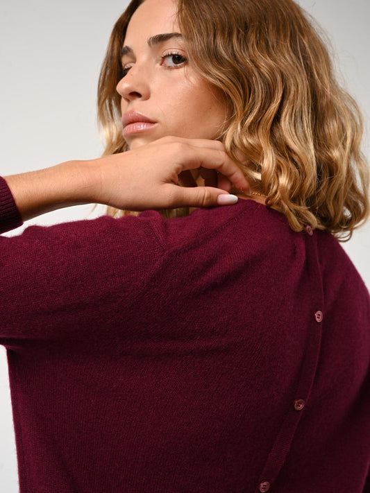 ESTARIS round-neck button-down sweater burgundy 100% cashmere