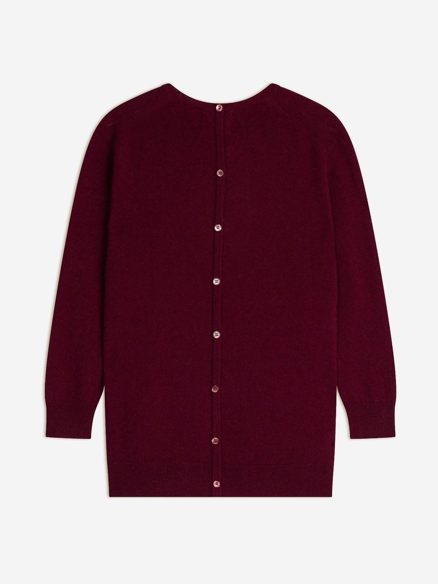 estaris pull col rond boutonné dos bordeaux 100% cachemire