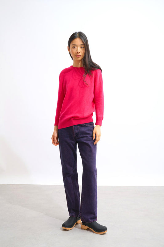 ESTARIS round-neck button-down sweater fuchsia 100% cashmere